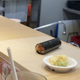 Salmon hand roll and Matcha tea Salmon hand roll and Matcha tea