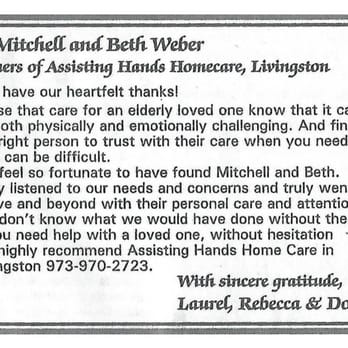 Assisting Hands - Our Clients Love Us! - Home Health Care Near Me - Livingston, New Jersey Assisting Hands - Our Clients Love Us! - Home Health Care Near Me - Livingston, New Jersey