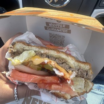 Burger King - This is a whopper with cheese cut in half and extra pickle - Burgers Near Me - Southfield, Michigan