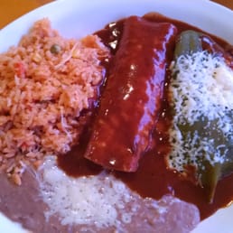 Dinner Combo #7. - Enchilada, Chile Relleno, Rice & Beans