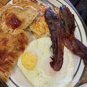 Fred's Coffee Shop - Two Eggs with Apple Wood Smoked Bacon  or Honey Ham Steak or Breakfast Sausage - Coffee & Tea Near Me - Sausalito, California