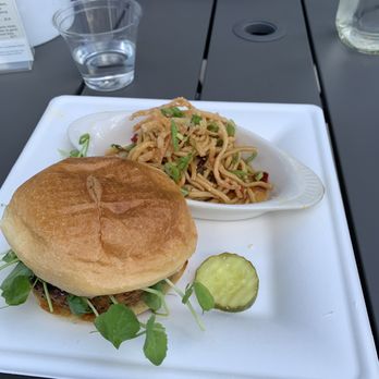 Pemi Public House - Quinoa burger with lo mein instead of fries - American Near Me - Woodstock, New Hampshire Pemi Public House - Quinoa burger with lo mein instead of fries - American Near Me - Woodstock, New Hampshire