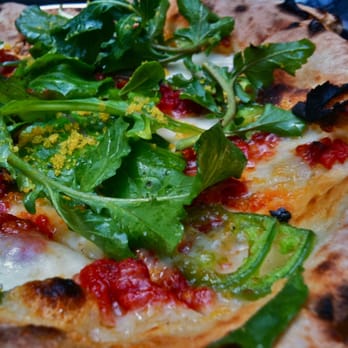 Gjelina - Smoked Mozzarella, Confit Tomato, Jalapeño, Arugula, Lemon & Bottarga - New American Near Me - Venice, California Gjelina - Smoked Mozzarella, Confit Tomato, Jalapeño, Arugula, Lemon & Bottarga - New American Near Me - Venice, California