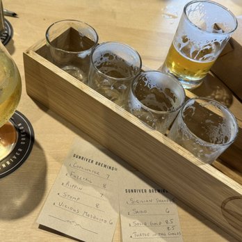 Sunriver Brewing -Oakway Pub - My husband and my BIL each got a flight a took scoring each seriously ;) - New American Near Me - Eugene, Oregon Sunriver Brewing -Oakway Pub - My husband and my BIL each got a flight a took scoring each seriously ;) - New American Near Me - Eugene, Oregon