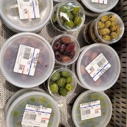 Ratto's International Market - Individual 1-2 servings of antipasta ingredients: olives, cornichons, etc.
