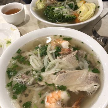 Pho Bac 97 - Veggie Pho and Shrimp & Pork Pho with noodles, both small size portion. - Vietnamese Near Me - Montreal, Quebec Pho Bac 97 - Veggie Pho and Shrimp & Pork Pho with noodles, both small size portion. - Vietnamese Near Me - Montreal, Quebec
