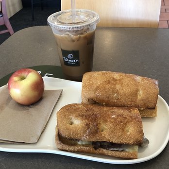 Panera Bread - Steak and White Cheddar Hot Sandwich  with an apple and a iced coffee. - Sandwiches Near Me - Austin, Texas