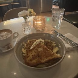 Bolognese with a cappuccino with two espresso shots Bolognese with a cappuccino with two espresso shots