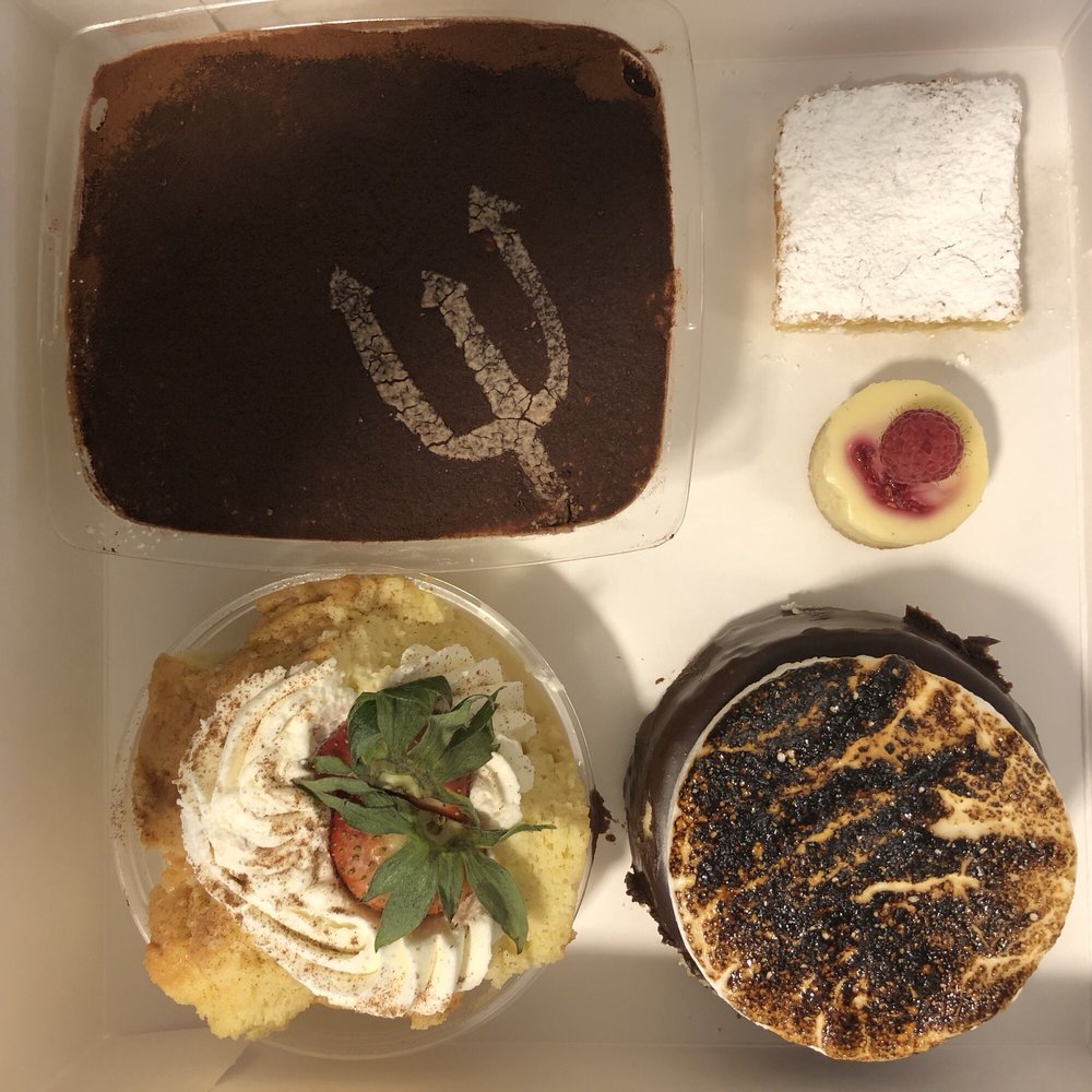 Tiramisu, lemon bar, white chocolate raspberry cheesecake, s'mores cheesecake with a toasted marshmallow, tres leches cake. All gluten free! Tiramisu, lemon bar, white chocolate raspberry cheesecake, s'mores cheesecake with a toasted marshmallow, tres leches cake. All gluten free!