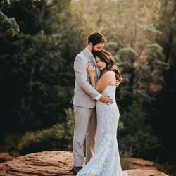 Arabella Media - A bride and groom embrace at Seven Sacred Pools in Sedona, Arizona by Sedona Elopement Photographer Veronika Rae with Arabella Media