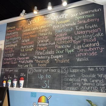 Snow On the Square - Menu 55+ flavor board Toppings Size Pricing - Shaved Ice Near Me - Marietta, Georgia Snow On the Square - Menu 55+ flavor board Toppings Size Pricing - Shaved Ice Near Me - Marietta, Georgia