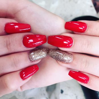 E Nails - Red with glitter nails - Nail Salons Near Me - Fresno, California E Nails - Red with glitter nails - Nail Salons Near Me - Fresno, California