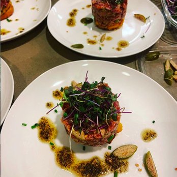 The Modern Cupboard - Venison tartare with fried corn cakes - Caterers Near Me The Modern Cupboard - Venison tartare with fried corn cakes - Caterers Near Me