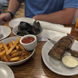 Mussels & Fries (wouldn't recommend the mussels) and the local bread & butter Mussels & Fries (wouldn't recommend the mussels) and the local bread & butter