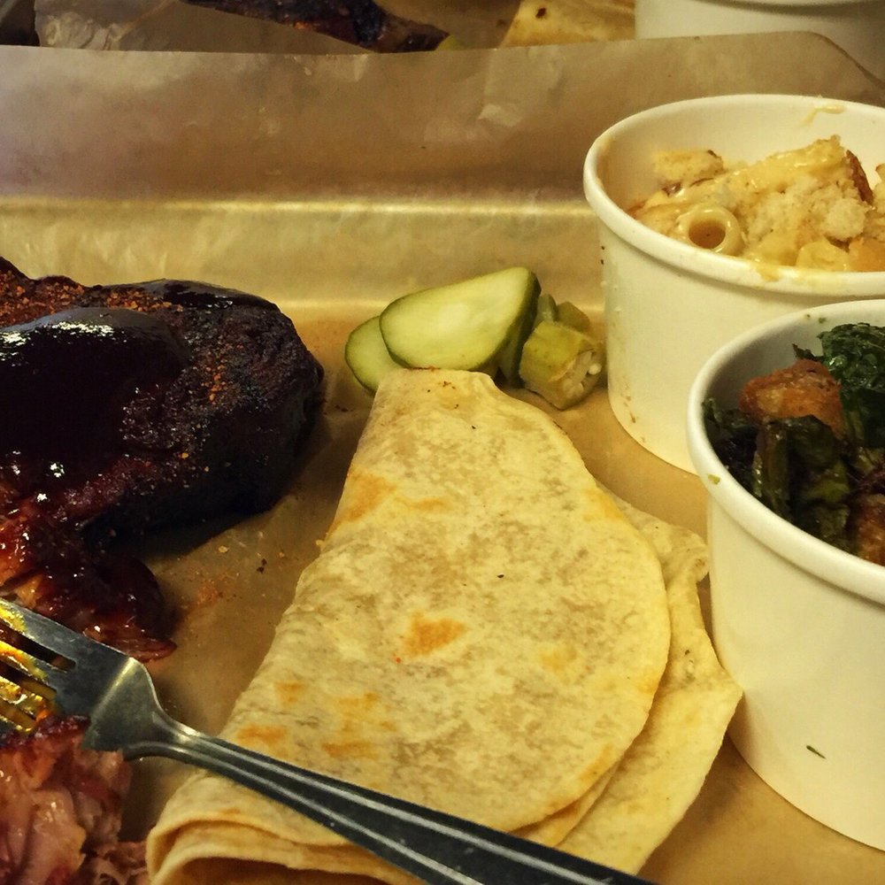 BEAST Craft BBQ - Half pork steak; Sprouts w/Belly, and Bacon Mac - Barbeque Near Me - Belleville, Illinois