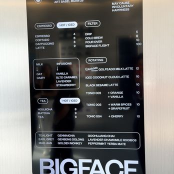 BIGFACE - Menu - Cafes Near Me - Miami, Florida