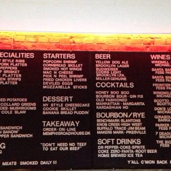 Memphis Roadhouse - Menu board. - American Near Me - Aarhus, 82
