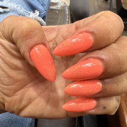 Gel x full set with fairy dust medium length almond Gel x full set with fairy dust medium length almond