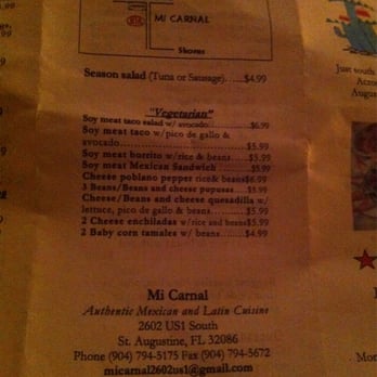 Mi Carnal Restaurant - Menu page 5 - Mexican Near Me - Saint Augustine, Florida
