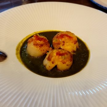 Paisley - Seared Scallops. Super tiny but good sauce. Scallops needed a better sear. - Indian Near Me - New York, New York Paisley - Seared Scallops. Super tiny but good sauce. Scallops needed a better sear. - Indian Near Me - New York, New York
