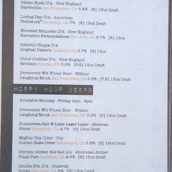 Eureka! - Drinks menu - American Near Me - Cupertino, California