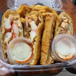 All Seafood Deluxe EggRolls and Lemon Pepper Vinegar Fries
