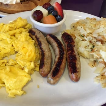 Stacks - Chicken Apple sausage, eggs, potatoes and fruit - Breakfast & Brunch Near Me - Campbell, California Stacks - Chicken Apple sausage, eggs, potatoes and fruit - Breakfast & Brunch Near Me - Campbell, California
