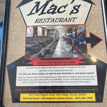 Mac's Restaurant - Menu - Diners Near Me - Park Ridge, Illinois Mac's Restaurant - Menu - Diners Near Me - Park Ridge, Illinois