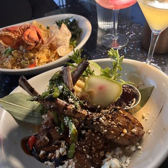 Poor Calvin's - Lamb chops with goat cheese and wine jelly, lobster fried rice. - Asian Fusion Near Me - Atlanta, Georgia