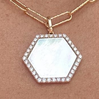 Michael K Jewelers - Hexagon Mother of Pearl Gold Pendant - Jewelry Near Me - Los Angeles, California Michael K Jewelers - Hexagon Mother of Pearl Gold Pendant - Jewelry Near Me - Los Angeles, California