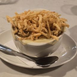 French onion soup. The bread is smothered deep under the cheese!