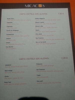 Menu photo 2 Cocteleria Micacos Badalona, B