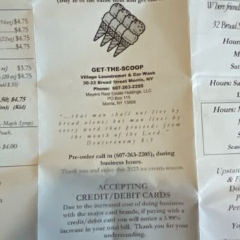 Get-The-Scoop - ows a menu for a restaurant - Ice Cream & Frozen Yogurt Near Me - Morris, New York
