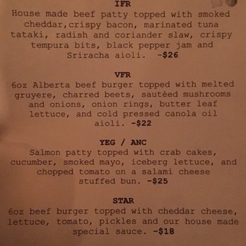 Chartier - Burger night menu (Tuesday's) - January 2019 - French Near Me - Beaumont, Alberta