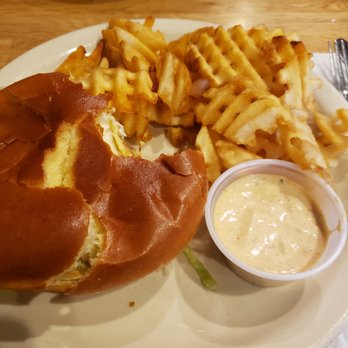 Melton's App & Tap - Hot chicken sandwich, waffle fries and that yummy sauce - Burgers Near Me - Decatur, Georgia