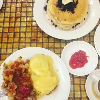 Good Eats - Walnut banana blueberry pancakes and eggs Benedict - Diners Near Me - Maspeth, New York
