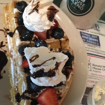 Metro Diner - Belgian Waffles w/ fruit that I substituted bananas for whip cream and chocolate sauce! So good! - Diners Near Me - Augusta, Georgia