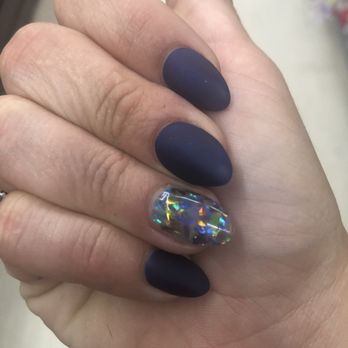 Sunset Nails - Matt blue and foil set in acrylic. - Nail Salons Near Me - San Francisco, California Sunset Nails - Matt blue and foil set in acrylic. - Nail Salons Near Me - San Francisco, California