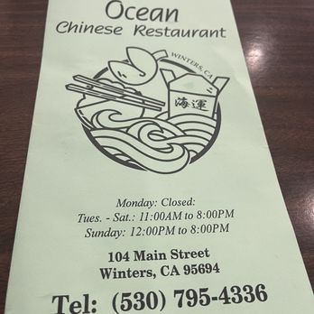 Ocean Restaurant - September 13, 2024
Menu - Chinese Near Me - Winters, California Ocean Restaurant - September 13, 2024
Menu - Chinese Near Me - Winters, California