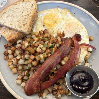 Blu Jam Café - Simply eggs, with bacon and grilled potatoes. - New American Near Me - Los Angeles, California