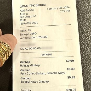 Jaws Express - Thank u for the good food and service - Korean Near Me - San Diego, California
