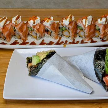 Kingyubu - White Mountain $18.95 (back); Salmon Avocado $8.75 ( Front Right); and Unagi Avocado $9.95 - Sushi Bars Near Me - Los Angeles, California Kingyubu - White Mountain $18.95 (back); Salmon Avocado $8.75 ( Front Right); and Unagi Avocado $9.95 - Sushi Bars Near Me - Los Angeles, California