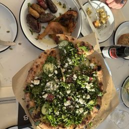 Chicken dinner, specialty herb pizza, cookie.