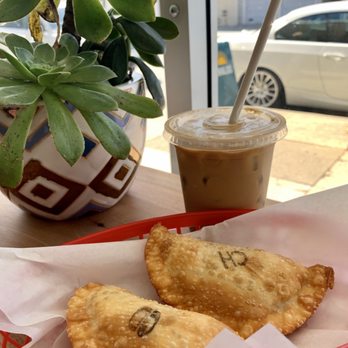 Chalos - Iced latte + champignones and carne dulce empanadas - Coffee & Tea Near Me - San Francisco, California