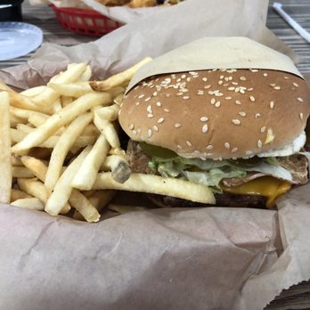 Nice Burger - The Mexicali with jalapeños and chipotle sauce. Friend fries on the side - Vegan Near Me - Mission Viejo, California Nice Burger - The Mexicali with jalapeños and chipotle sauce. Friend fries on the side - Vegan Near Me - Mission Viejo, California