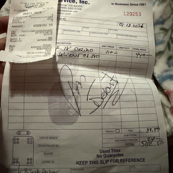 Eaton's Tire Service - a receipt for the 4 brand new tires - Tires Near Me - Fontana, California Eaton's Tire Service - a receipt for the 4 brand new tires - Tires Near Me - Fontana, California