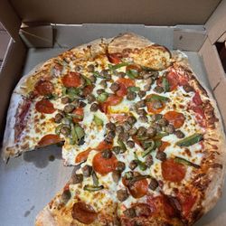 Pizza D'Amore - Whittier - Pepperoni, sausage, and bell pepper pizza