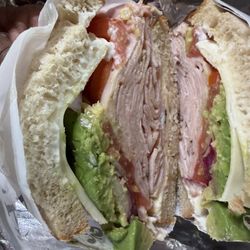 NYC Style Deli - I made up my ownHoney turkey,pepper jack cheese, avocado, red onion, tomatoe on rye with mayo, olive oil and vinegar .