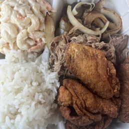 Combo w wings, hamburger steak and kalua pork Combo w wings, hamburger steak and kalua pork