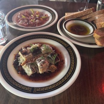 Fet-Fisk - Pickled mackerel, scallop crisp, & bread. - Desserts Near Me - Pittsburgh, Pennsylvania Fet-Fisk - Pickled mackerel, scallop crisp, & bread. - Desserts Near Me - Pittsburgh, Pennsylvania